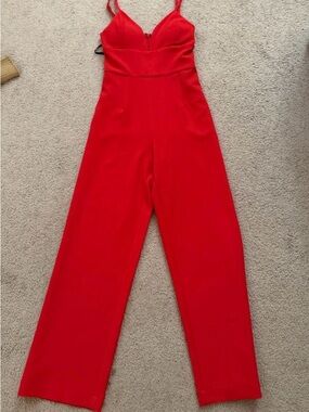 Laundry by Shelli Segal Red V-Neck Wide-Leg Jumpsuit - Women's size 0